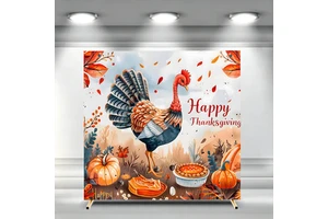 Happy Thanksgiving Square Arch Backdrop Cover Polyester Turkey Pumpkin Pie Autumn Arch Background Birthday Party Customizable
