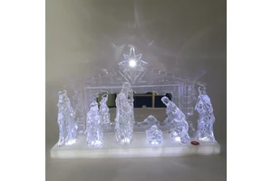 Wholesale Acrylic Led Religious Nativity Holy Family 9 Piece Nativity Set Christmas Figurines with Acrylic Stable