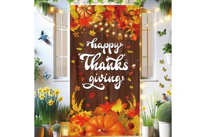 Thanksgiving Harvest Celebration Door Banner Turkey Fruit Pattern Porch Decor Polyester Lightweight Portable Indoor Outdoor