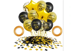 Adult Birthday Party Decorations 16 18 21 30 40 Digital Nice Black & Gold Balloon Sequin Set