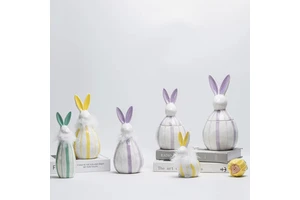 Ceramic Bunny Rabbit with Basket of Easter Eggs Figures for Easter Day