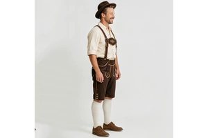 Mens Oktoberfest Bavarian Lederhosen Set Brown Embroidered Suspender Shorts Traditional German Beer Festival TV Movie Adults