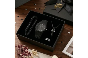 Men's Watch Necklace Bracelet Ring Gift Set for Boyfriend/Father-Father's Day & Valentine's Day Business Gift