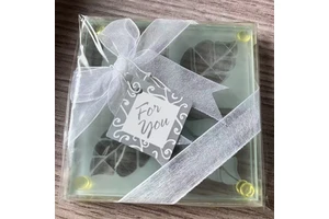 Thanksgiving Gift Favor Frosted Fall Leaf Glass Coaster Set (2pcs/set)