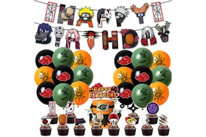 Birthday Party Decorations Set with Orange and Blue Balloons Samurai Theme Banners Hanging Flags for Anime Fans Kids Adults