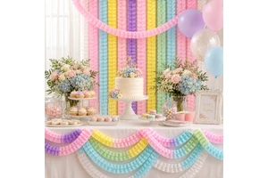 Pastel Tissue Paper Garland Colorful Hanging Paper Flower Garland for Birthday Wedding Baby Shower Party Decorations