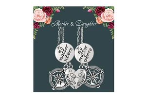 Mother's Day Gift No Matter Where Mother Daughter Compass Pendant Jewelry Necklaces Gift for Mom Daughters Necklace