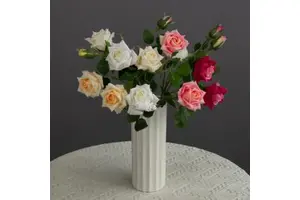 Artificial Rose Spray 3 Heads Faux Silk Roses Long Stem Real Touch Flower for Wedding Home Party Decoration