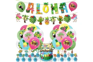 Summer Beach Theme Happy Birthday Party Decoration Sets Cute Fruit Birthday Flag Balloons Children's Party Supplies for Kids
