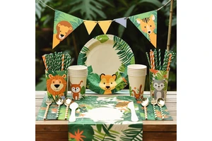 Cartoon Animal Forest Kids Birthday Party Combo Kits Party Supplies Disposable Tableware Set Paper Plates Party Decorations