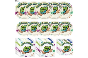67th Birthday Graffiti Party Supplies Set Happy 67 Birthday Paper Plates and Napkins for Men Women 67 Years Old Birthday Decor