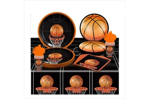 JIALIN Black Basketball Birthday Party Supplies with Party Supplies for Adults Disposable Paper Plates