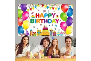 Happy Birthday Banner Backdrop Birthday Party Decorations Photography Background Kids Colorful Balloons Birthday Party Supplies