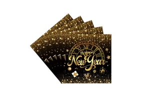 2025 New Black Gold Happy New Year Theme Party Tableware New Year's Eve Carnival Paper Plate Decoration Set