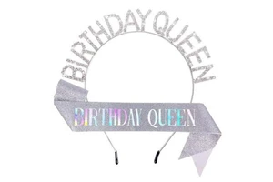 Adult Women Birthday Girl Cosplay Cartoon Foil Print Glitter Sash Tiara Kit-Polyester Material Party Supplies Gift
