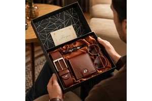 Luxury Men's Leather Belt Perfume Keychain Pen Set-Personalized Business Gift for Dad Father's Day New Year Christmas