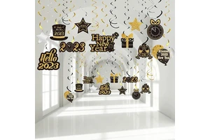 HAWIN 30 Pack Indoor Outdoor Holiday Party Supplies 2023 New Year Eve Hanging Swirls Ceiling Decorations