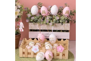 EAGLEGIFTS Happy Easter Decor Pink White Eggs Flowers Kids Gift Set Easter Decorative Ornament for Home Decoration