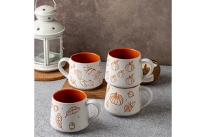 Thanksgiving Harvest Ceramic Mugs Porcelain Drinkware with Squirrel & Pumpkin Prints Grateful Cups for Home