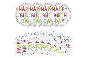 Custom Colorful Birthday Disposable Paper Plates and Napkins Set Birthday Party Paper Tableware Supplies for Kids Adults