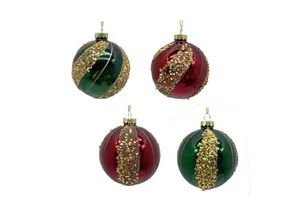 Hand-Blown Glass Christmas Baubles, Swirl Gold Glitter Inlaid Strip Design Ornaments for Xmas Tree Holiday Home Decor