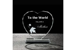 Heart-Shaped Crystal Glass Laser Etched Gift for Mother's Day
