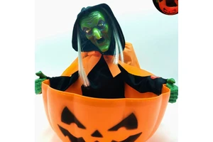 Halloween Black Plastic Robe Skeleton Orange Witch Battery Operated Toy Creative Gift Ornaments Candy Pot Decor