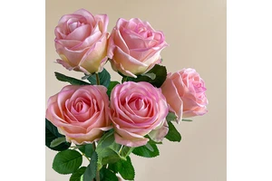 Real-Touch Silk Rose Single Stem Large Bloom Pink Gradient Artificial Flower Wedding Chinese New Year Bouquet Home Decor Modern