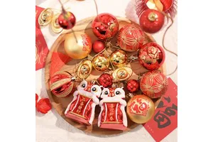 50ct Shatterproof Lunar New Year Hanging Ornaments with Red Envelope God Wealth Lantern Chinese Knot Gold Ingot for Home Decor