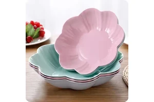 Eco-friendly Multifunctional Serving Tray Wheat Straw Food Grade Plastic Flower Shaped Fruit Nut Bowl Snacks Plant Dishware