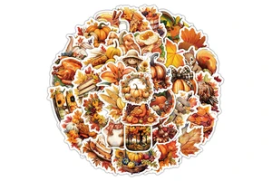 50pcs/bag Cartoon Thanksgiving Stickers Custom logo Waterproof Vinyl Journal Sticker Decoration Turkey Sticker for Home Holiday