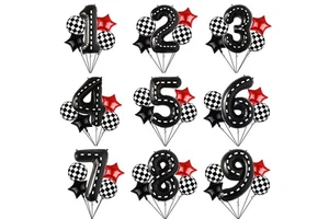 New 40-Inch Eco-Friendly Race Track Black White Striped Digital Balloon Set for New Year Birthday Racing Car Theme Party