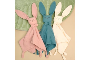 100% Organic Cotton Muslin Teething Cloths Rabbit Bunny Soothing Comforter Cute Baby Security Blanket Toy Set