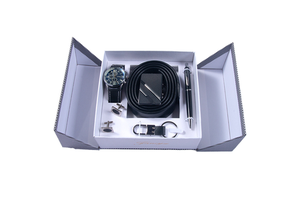 Valentine's Day Father's Day Men's Business Gift Set Stainless Steel Flip Watch Sunglasses Belt Gift Box Letterpress Printing