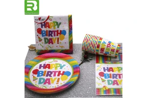 Happy Kids Birthday Party Set Theme Tableware Party Supplies Decorations Paper Plates and Cups Napkins Straws