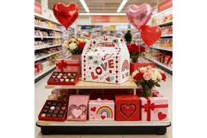 Valentine's Day Portable Paperboard Square Foldable Gift Treat Boxes Magnetic Closure Heart Designs Cupcakes Romantic Love Party