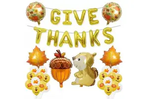 Thanksgiving Cupcake Topper Set 2.75in With Give Thanks Balloon 18in Autumn Party Supply Bundle