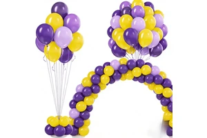 Complete Balloon Arch & Column Kit Purple Yellow Latex Balloons Set, Party Decoration Supplies for Event & Festival Celebrations