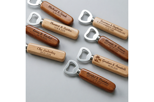 100% Natural Bamboo Coaster Personalized Wooden Handle Bottle Opener Wedding Favors For Guests Custom Engraved Gift