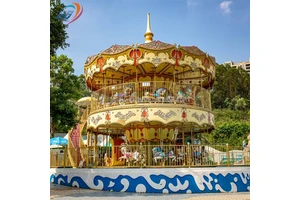 New Design Carnival Rides Amusement Park Fiberglass Double Deck Children Adult Merry Go Round Carousel Horse For Sale