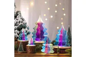 Colorful Acrylic 3D Holographic Modern Christmas Tree Ornaments Frozen Party Festival Window Sill Figurine Toys 5 SETS HQ