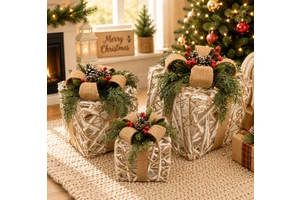Christmas Decoration Products High Quality New Metal Fluffy Strip Gift Box 3 Piece Per Set for Home Xmas Supplier
