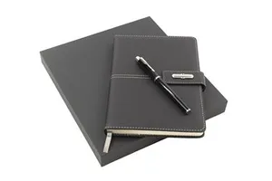 Father Day Present Writing Journal Gift Set with Custom Logo, Illuminated Vacuum Bottle, Premium Notebook Promo Pack with Pen