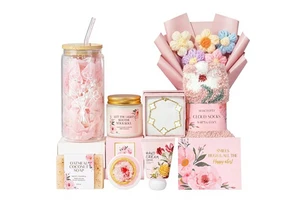 Women's 9-Piece Unique Rose Self Care Gift Basket for Birthday Christmas Mother's Day Valentine's Day-Mothers Friends Teachers