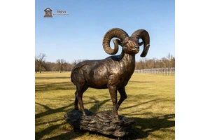 TREVI Bronze Big Horn Sheep Sculpture Life Size Animal Goat Statues For Castle Wilderness Outside