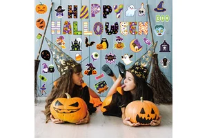 Dropshipping Shopify Halloween Party Backdrop Set - Cardboard Skeleton & Happy Halloween Bulletin Board Decor