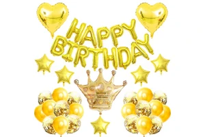 Gold Rose Gold Theme Happy Princess Adult Birthday Party Supplies Set Crown Foil Balloon Birthday Party Decoration Kits