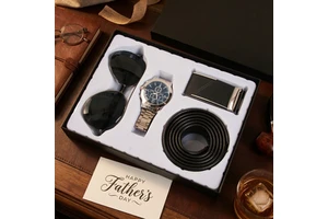 Gifts for Fathers Day Men's Gift Sets with Box 4-in-One Gift Set -Watch, Sunglasses, Belt & Money Clip for Business & Gifting