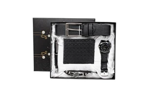 Father's Day Luxury Gift Set-Customized Brand Premium Business Watch & Silk Screen Printed Leather Wallet Combo for Men 250112-A