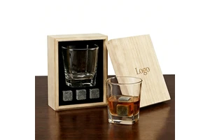 Fathers Day Gift Set High Quality Square Whiskey Glasses Set With Reusable Marble Whiskey Stone Company Promotion Gifts